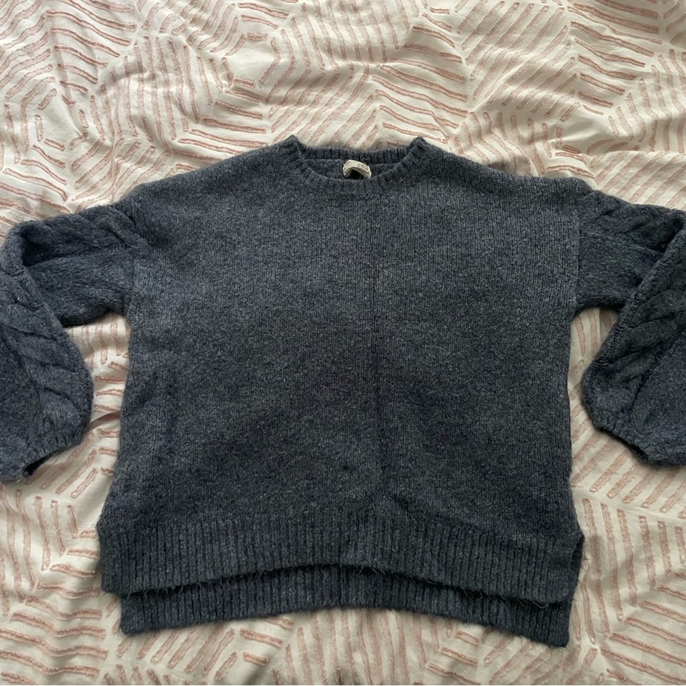 Blue Braided Sleeve Sweater